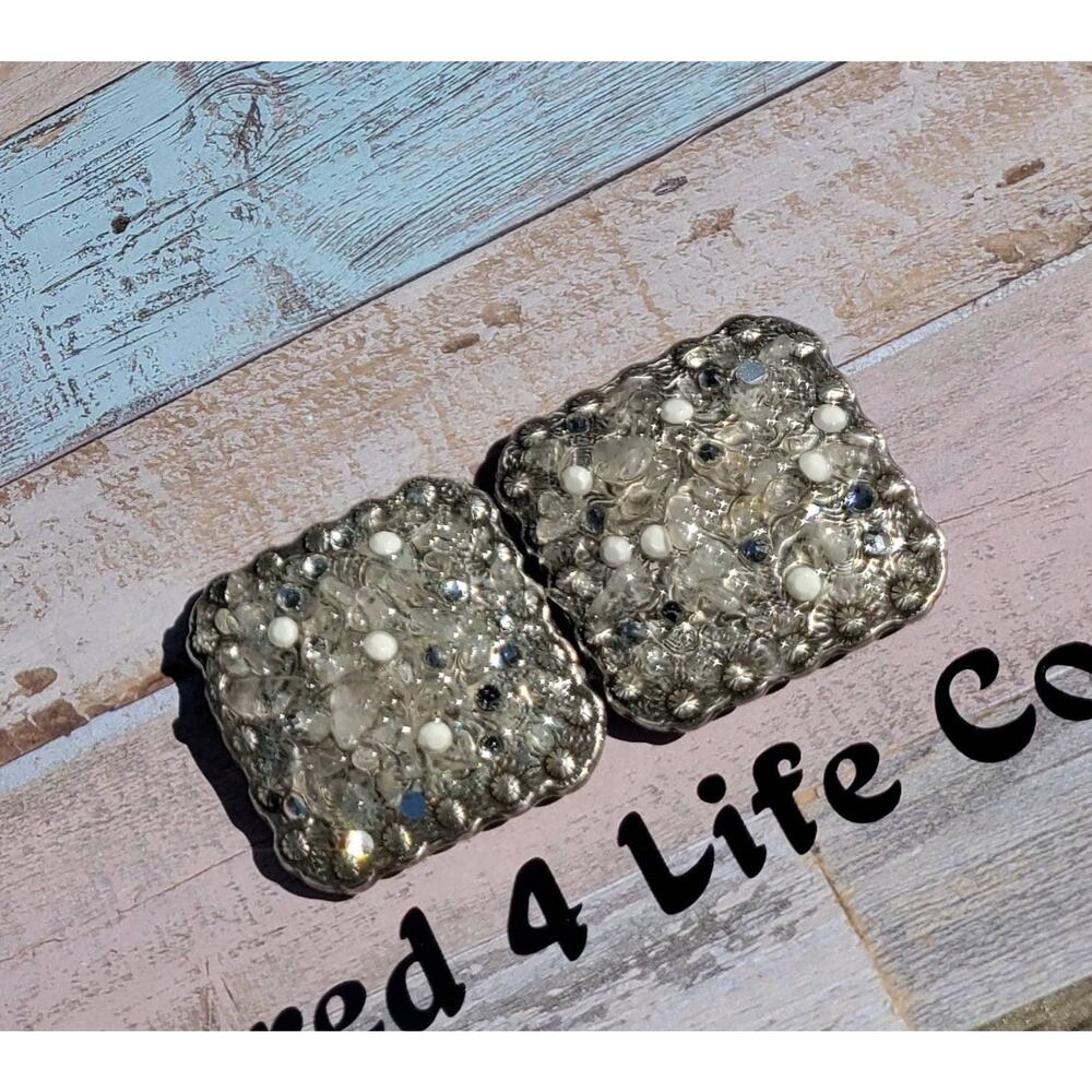 Gemstone bling antiqued wedding conchos, ,horse tack, wedding tack square concho